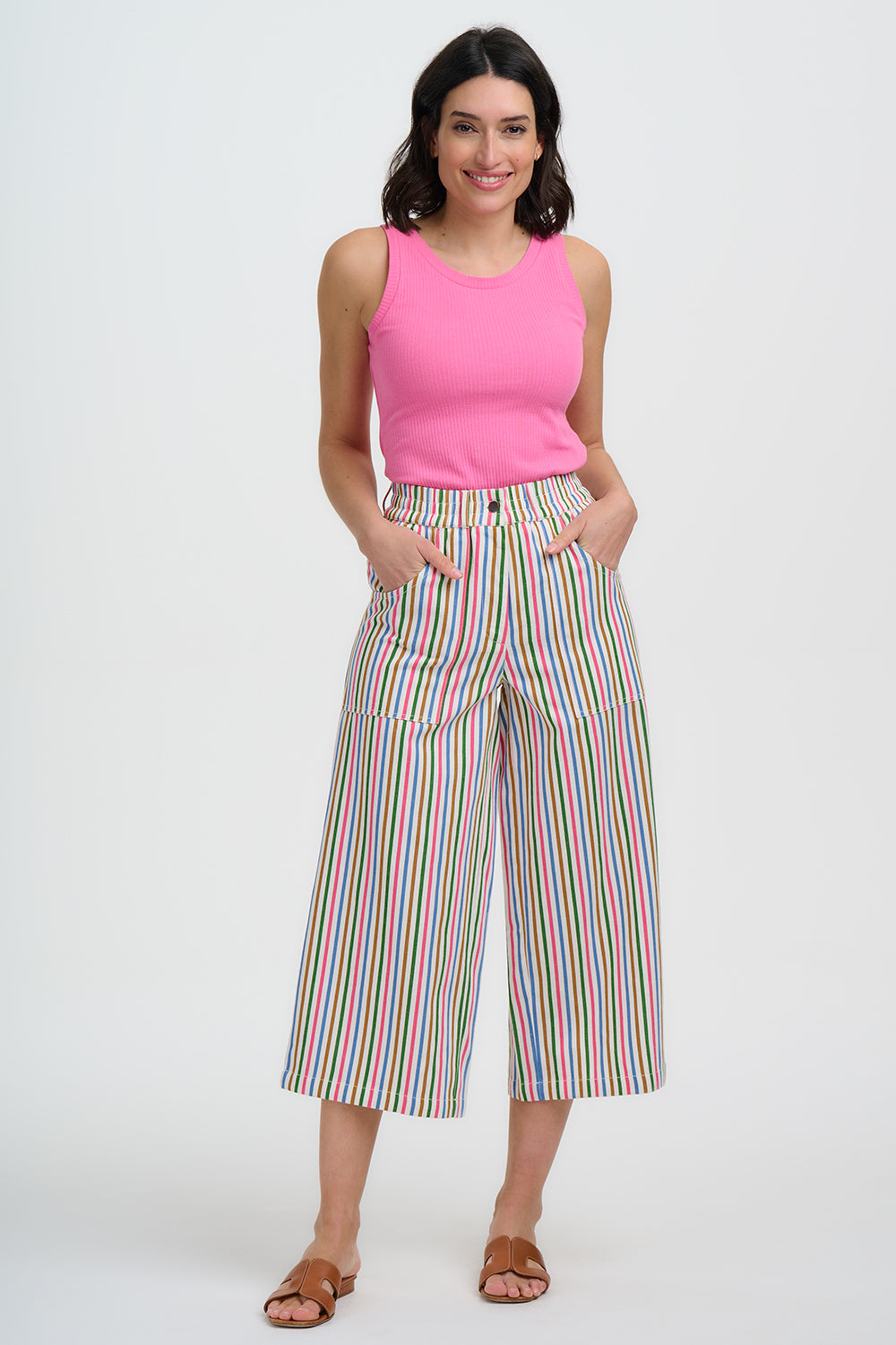Charlene Cropped Trousers - Multi colourful canvas stripe