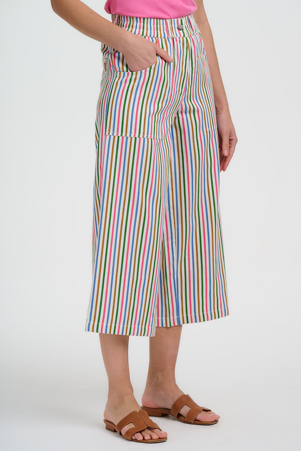 Charlene Cropped Trousers - Multi colourful canvas stripe