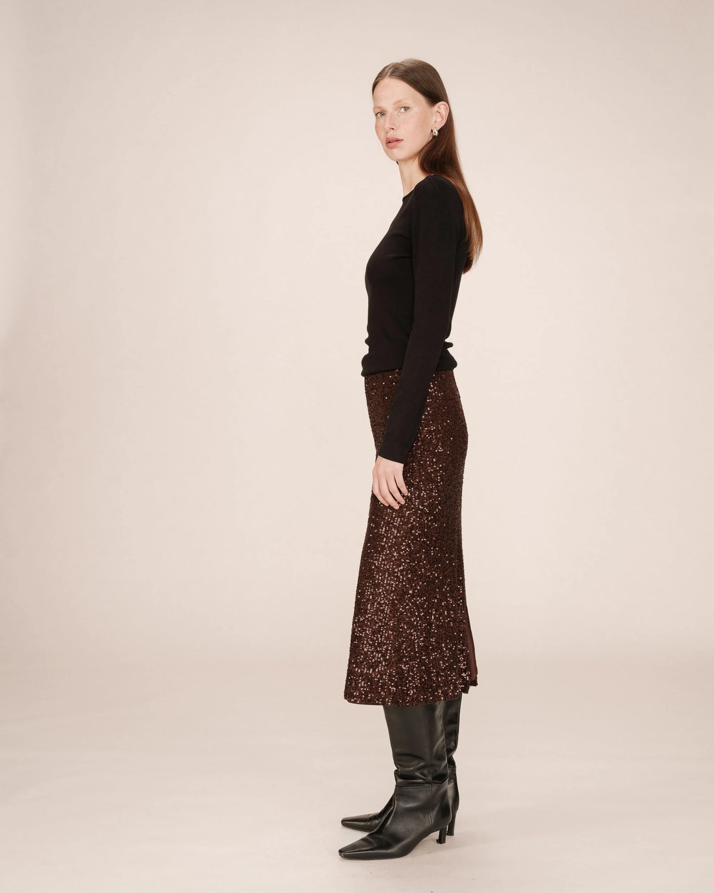 TAILANA Sequin Skirt - Chocolate Brown
