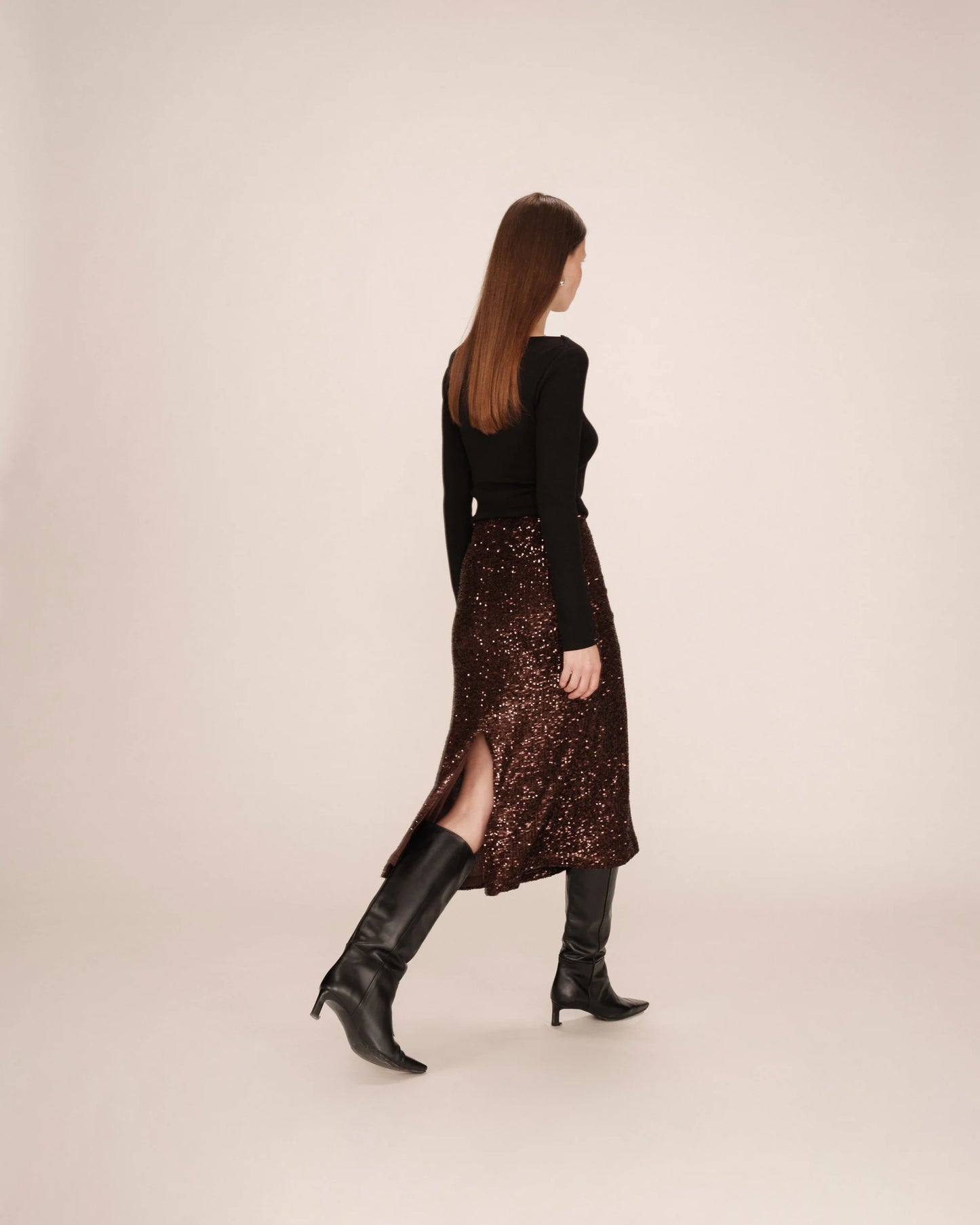 TAILANA Sequin Skirt - Chocolate Brown