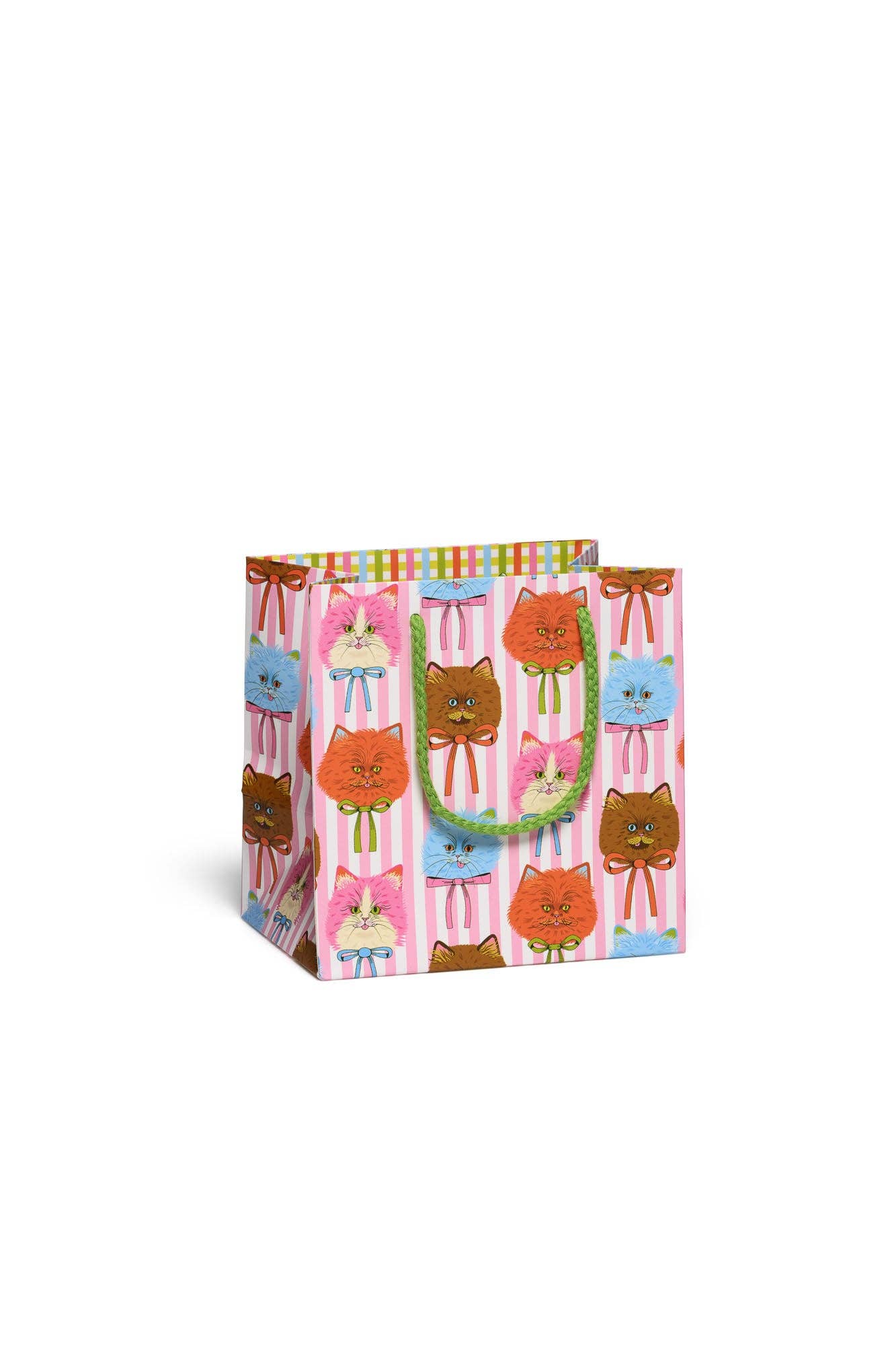 Small gift bag with cat pattern on a white background