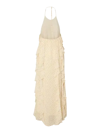 Beige dress with ruffled skirt on a white background