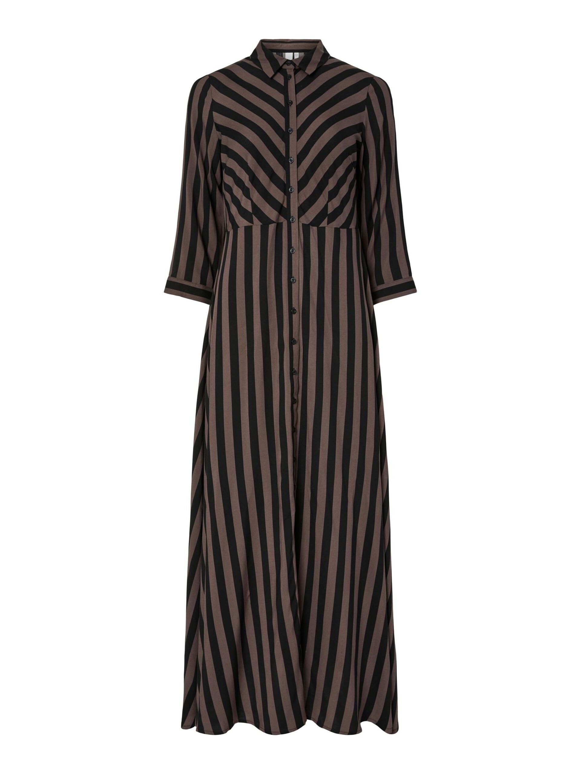 Long black and brown striped dress on a white background