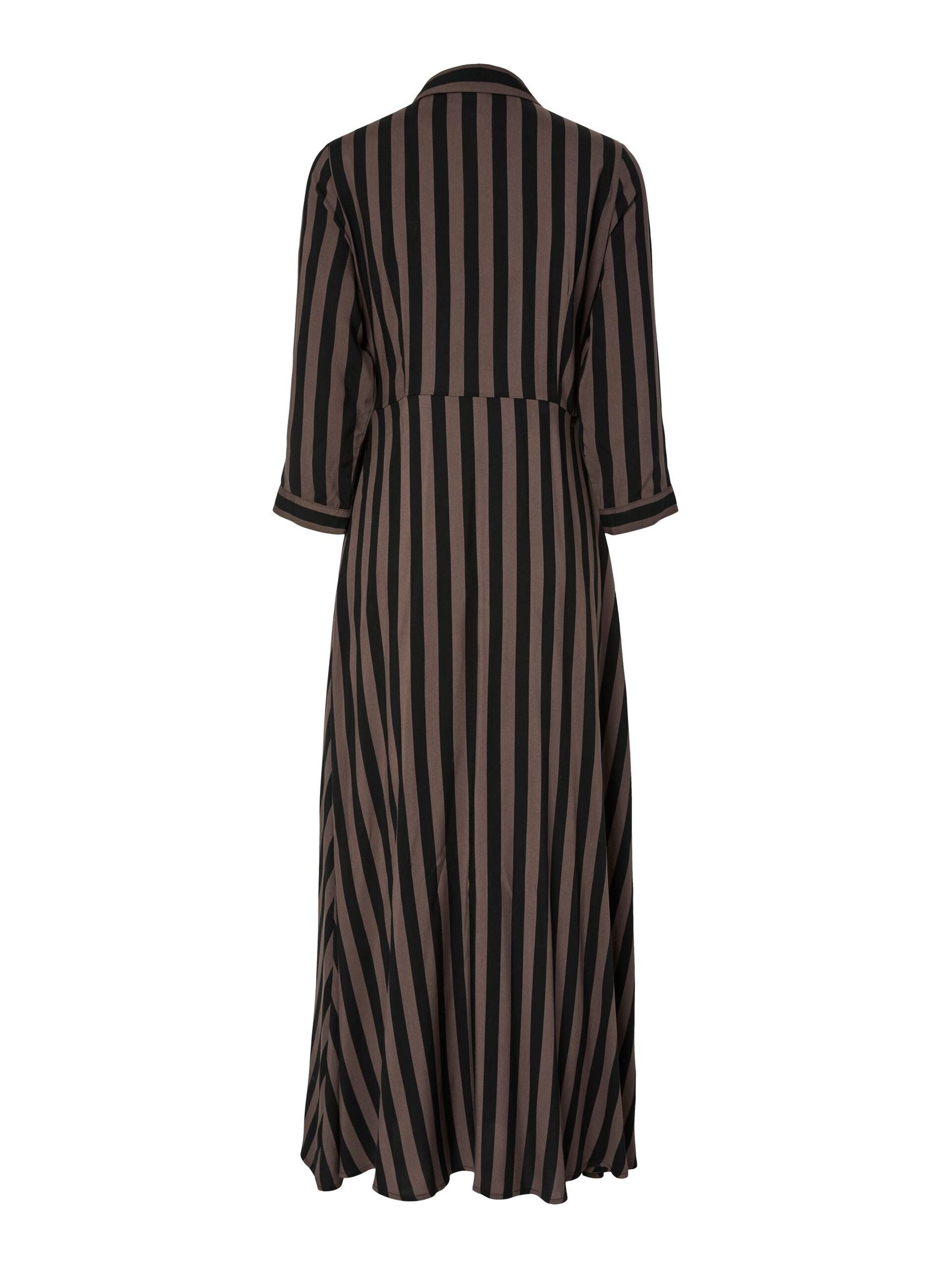 a black and brown striped dress on a white background