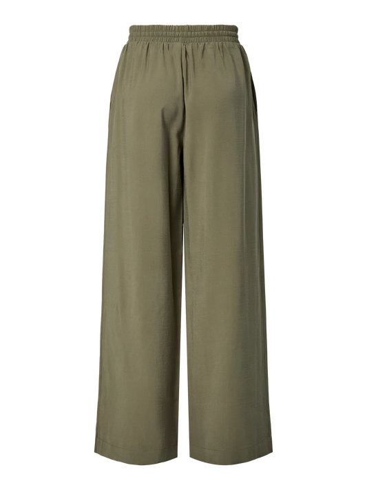 Green wide-leg pants on a white background