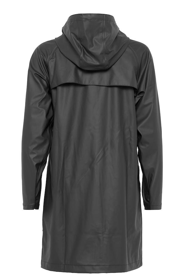 black raincoat with a white background