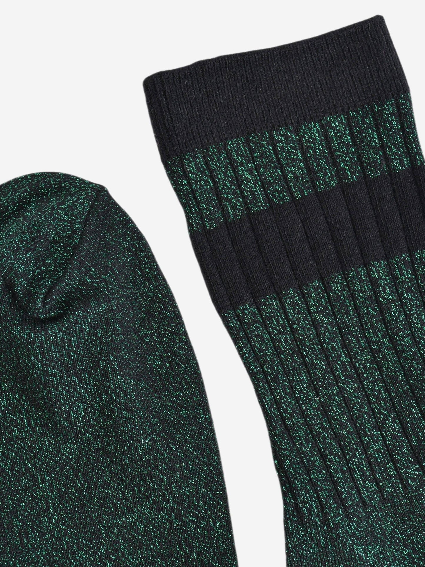 Women's Glitter Socks - Green/Black, Stripe Cuff