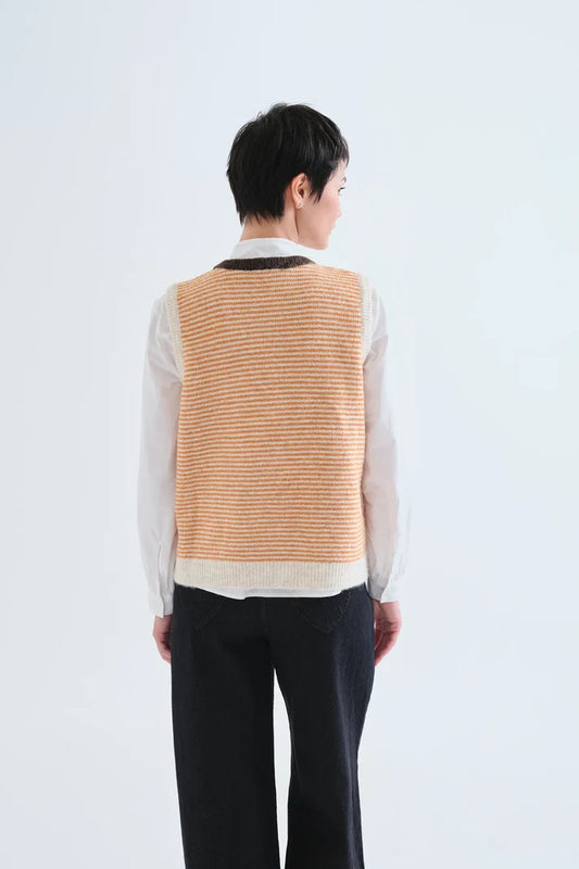 Knitted Vest - White/Orange