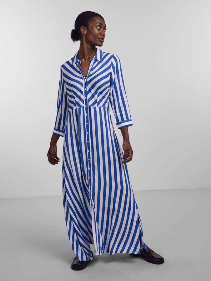 YASSavanna Long Shirt Dress - Dazzling Blue/White