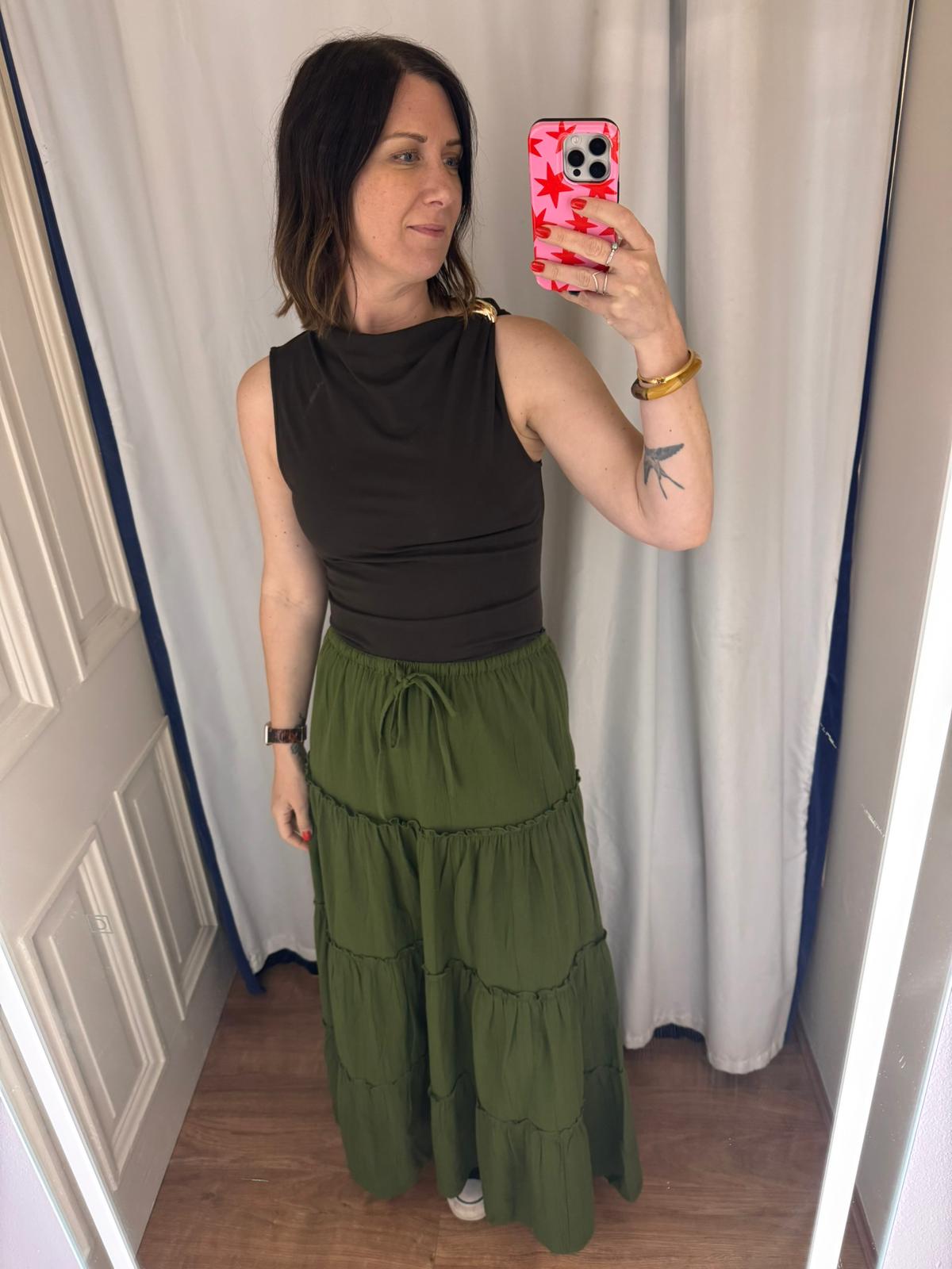 PCKiana Ankle Skirt - Chive