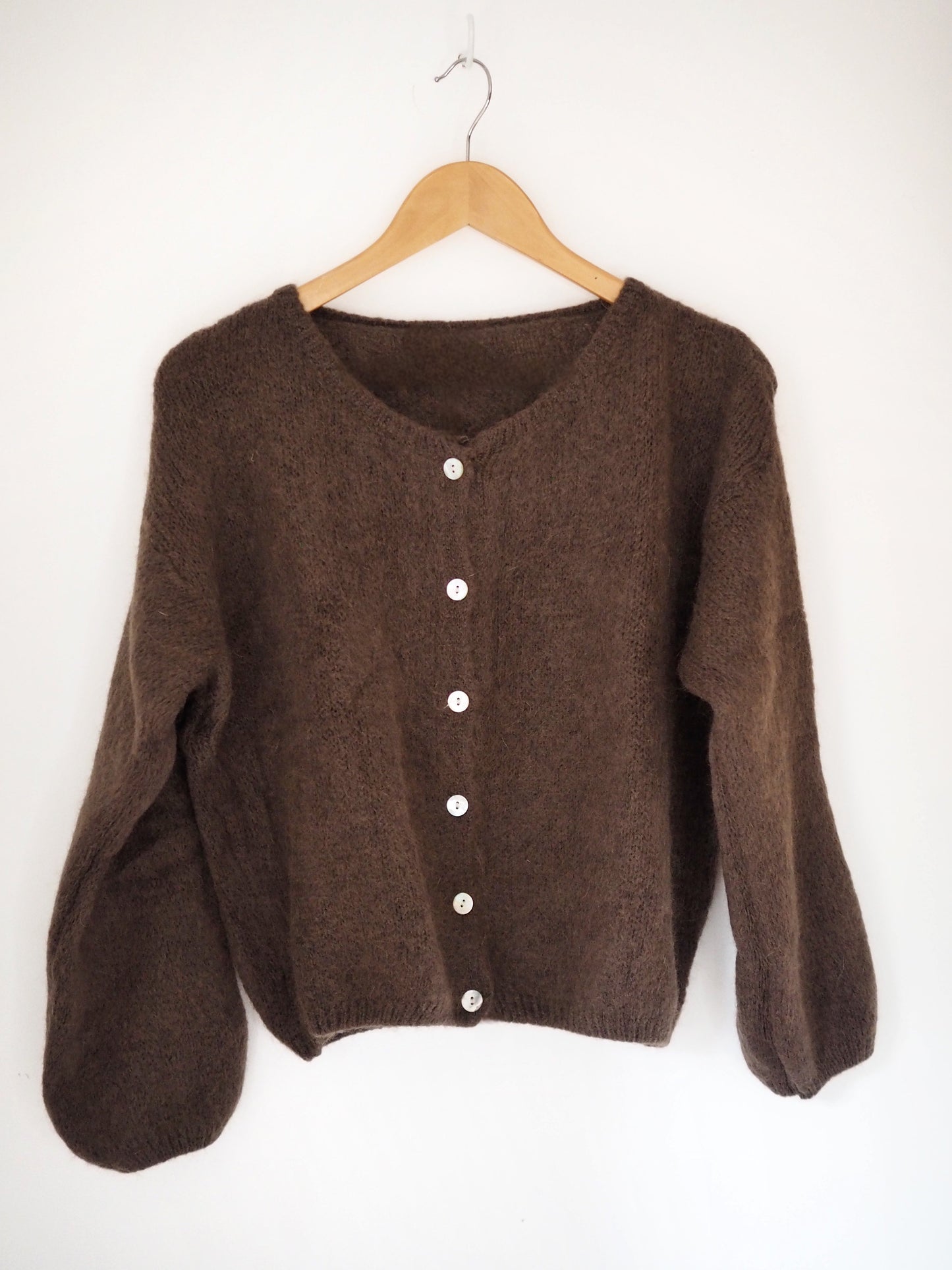Long Sleeve Mohair Cardigan - Brown