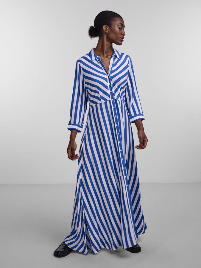 YASSavanna Long Shirt Dress - Dazzling Blue/White