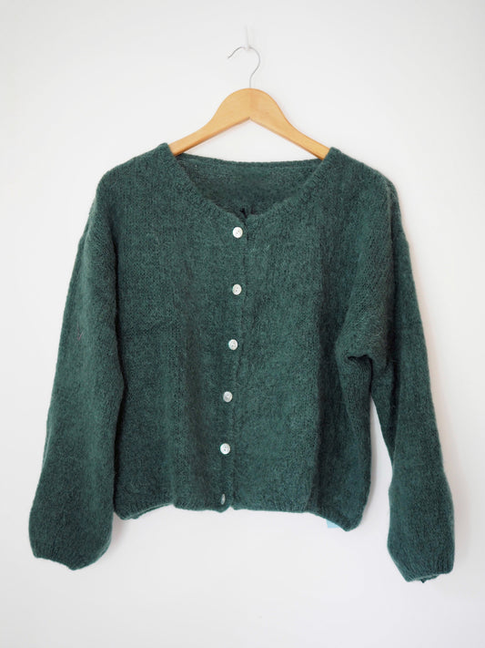 Long Sleeve Mohair Cardigan - Pine Green
