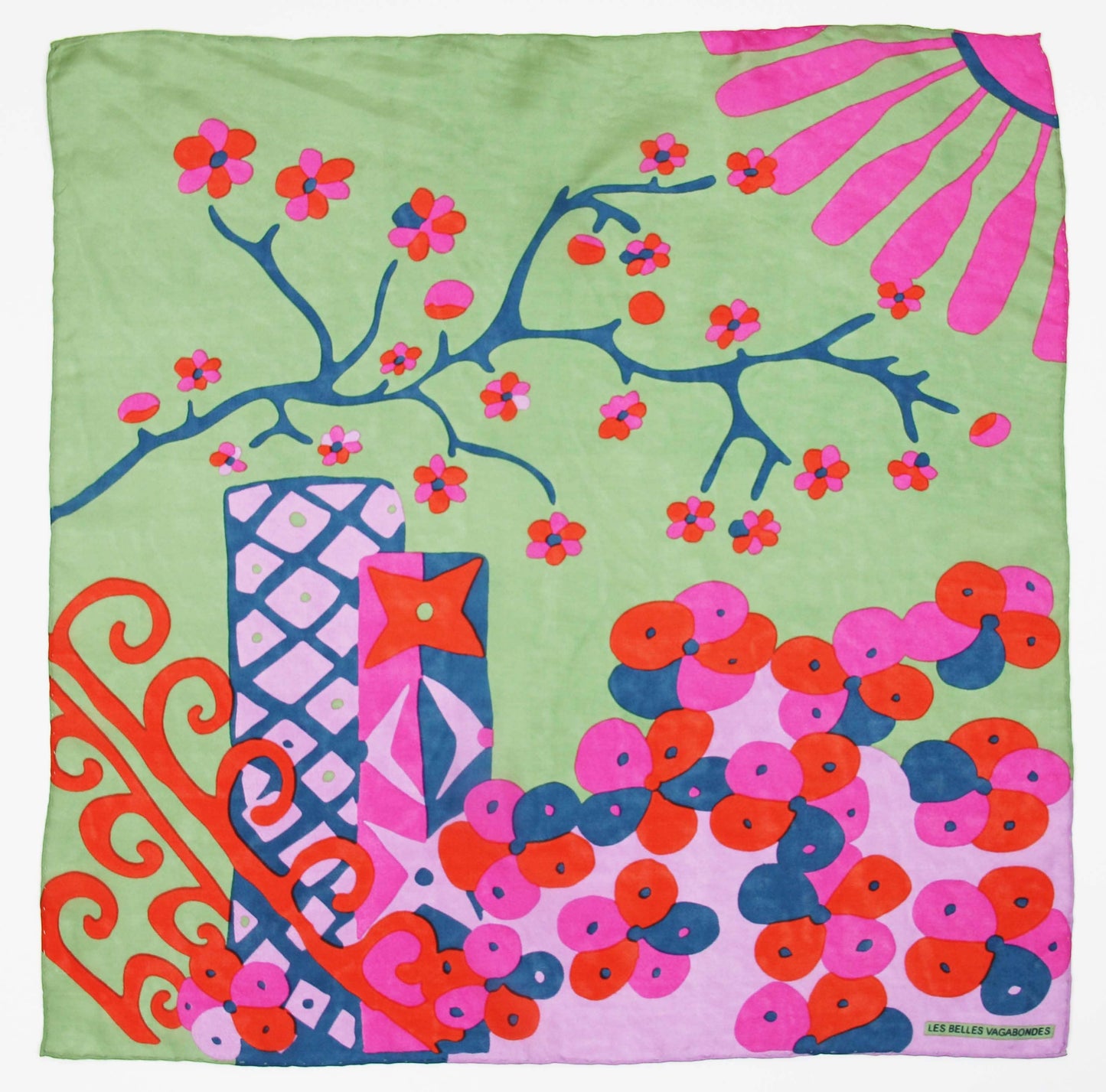 Green Sakura Silk Scarf