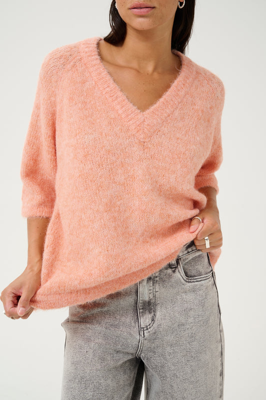 KaEmilie V-Neck Pullover - Peach Nectar