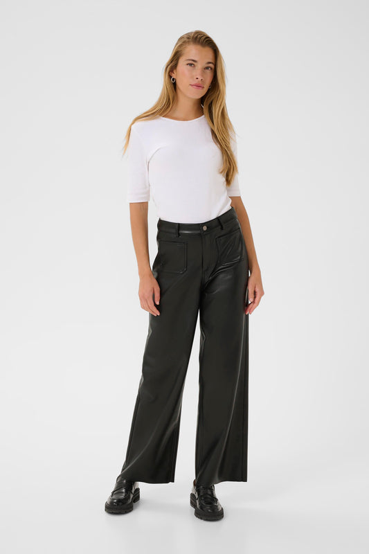 KAMikka Wide Leg PU Trousers - Black