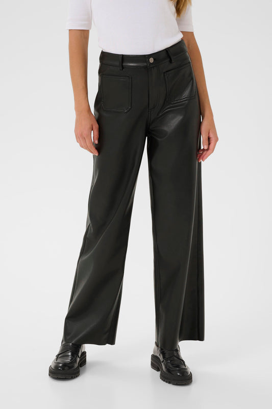 KAMikka Wide Leg PU Trousers - Black