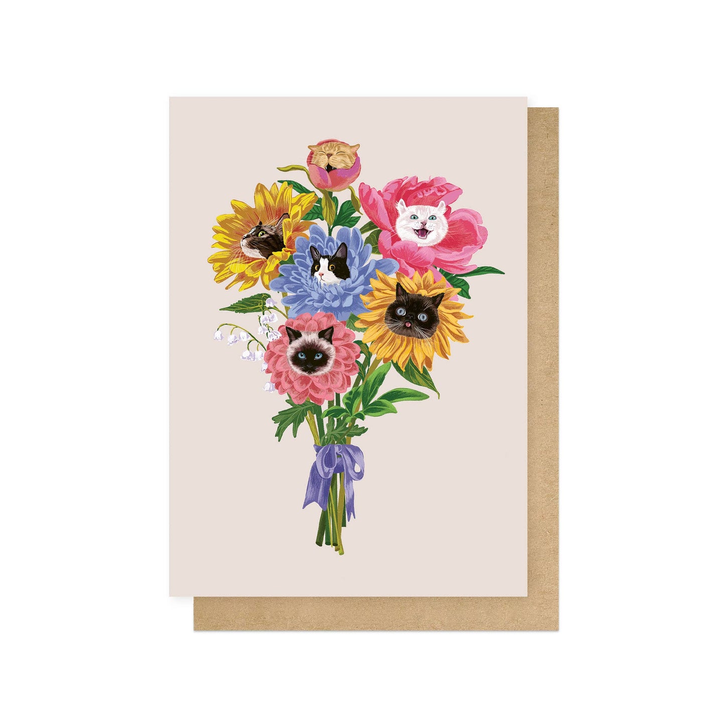Cat Flowers Greetings Card