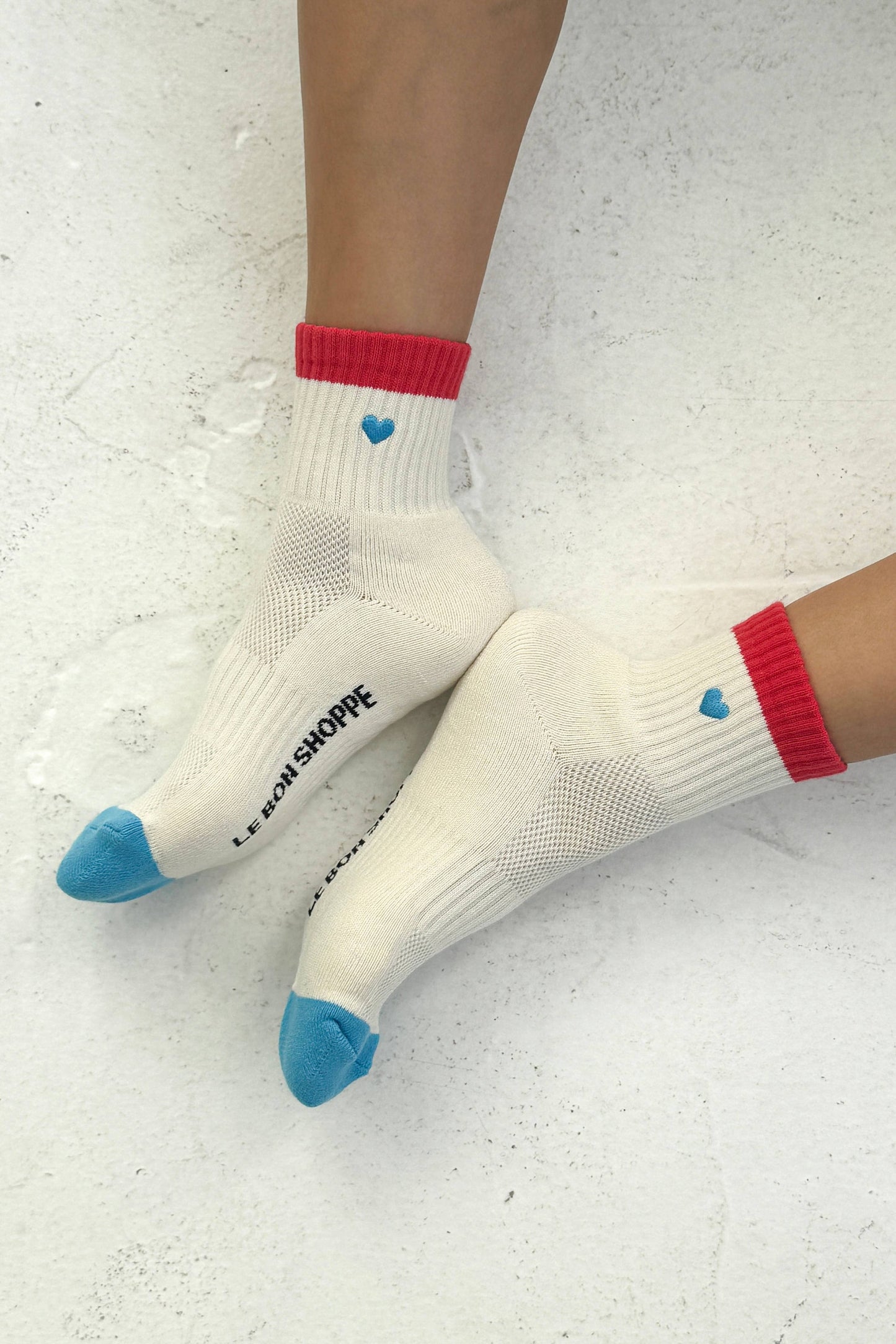 Embroidered Girlfriend Socks - Blue Red Heart