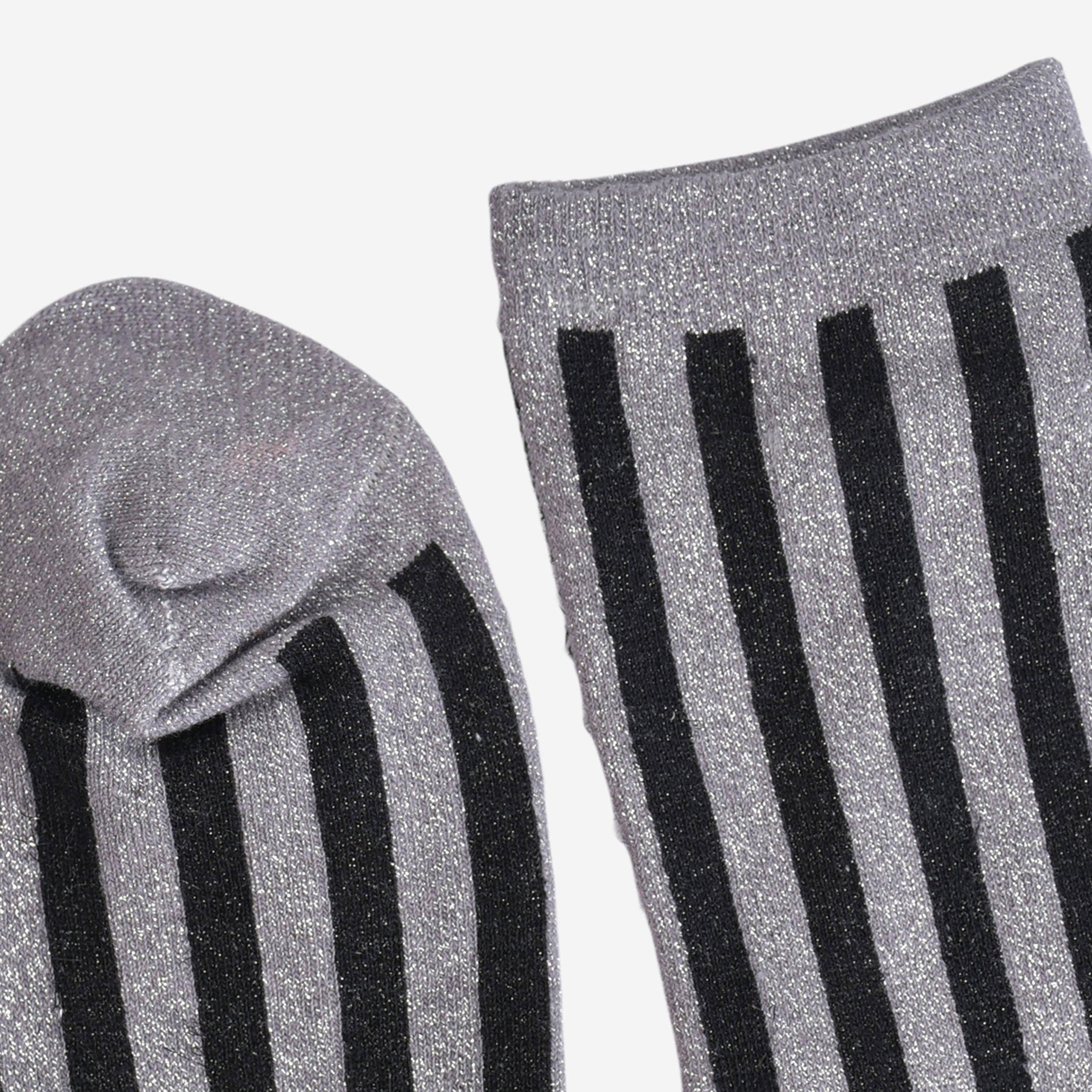 Women's Glitter Socks - Dark Grey/Black, Vertical Stripe