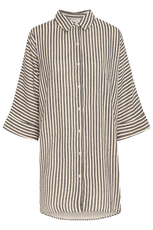 IAFoxa Striped Beach Shirt- Black Stripe
