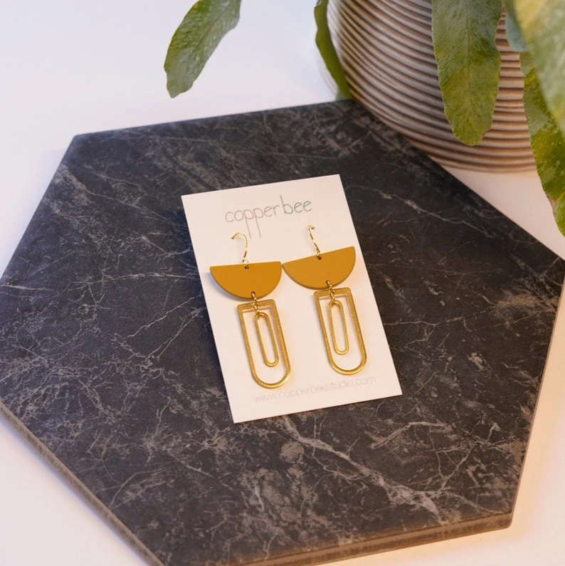 Colour and Brass Geometric Earrings