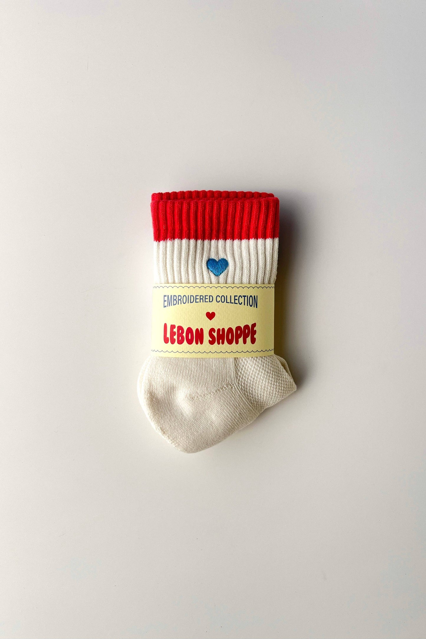 Embroidered Girlfriend Socks - Blue Red Heart
