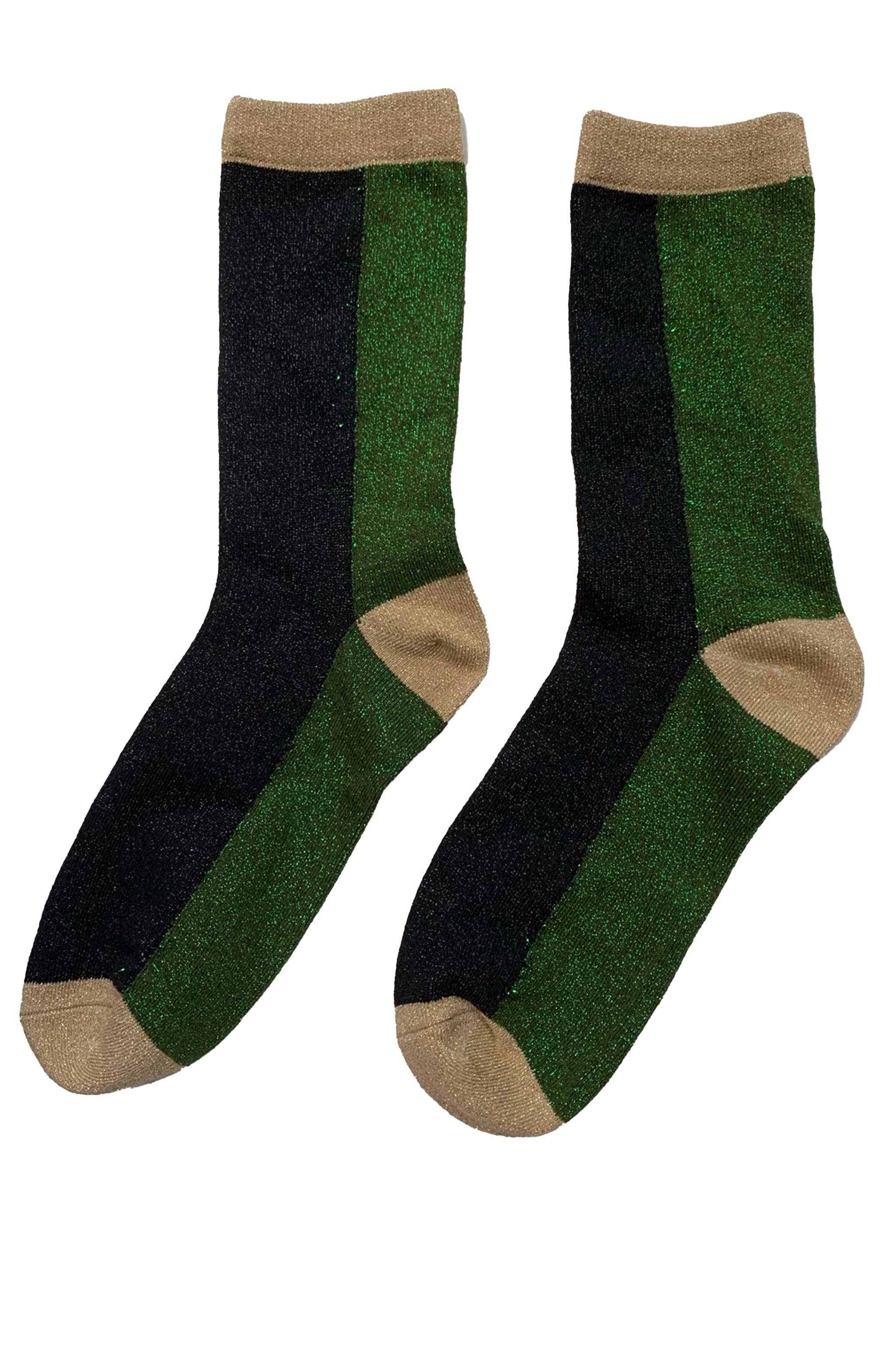 Women's Glitter Socks - Khaki/Black, Colour Block