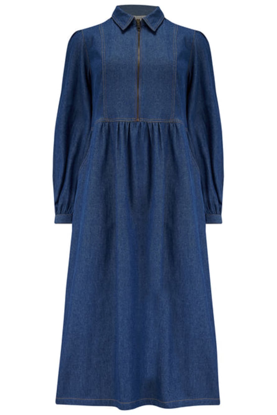 Kirsty Midi Smock Dress - Mid Blue Denim