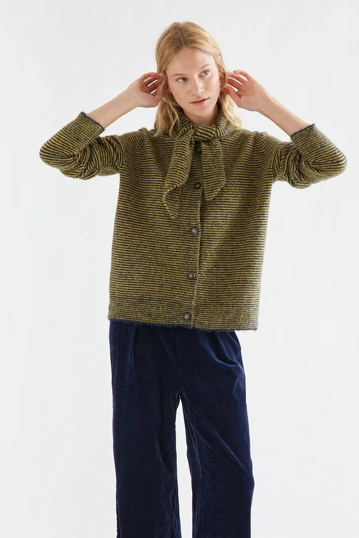 64C/ 10267 Navy Blue & Mustard Stripe Cardigan