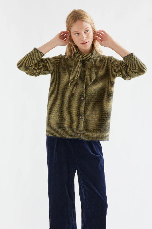 64C/ 10267 Navy Blue & Mustard Stripe Cardigan