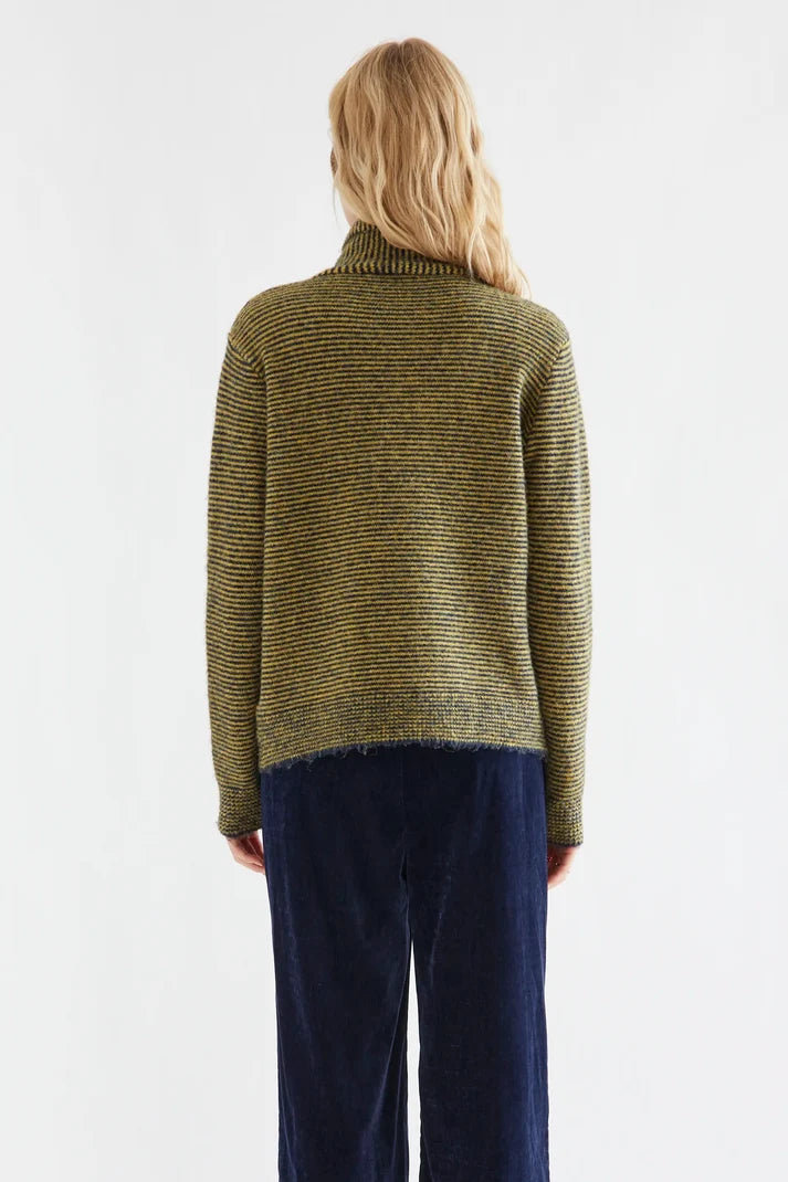 64C/ 10267 Navy Blue & Mustard Stripe Cardigan