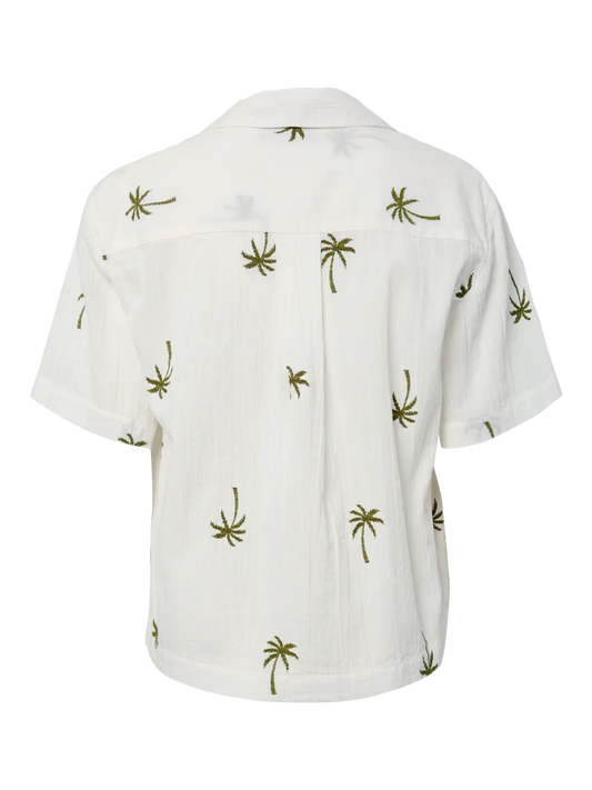 PCKiana SS Embroidery Shirt WVN BC - Cloud Dancer/Chile emb