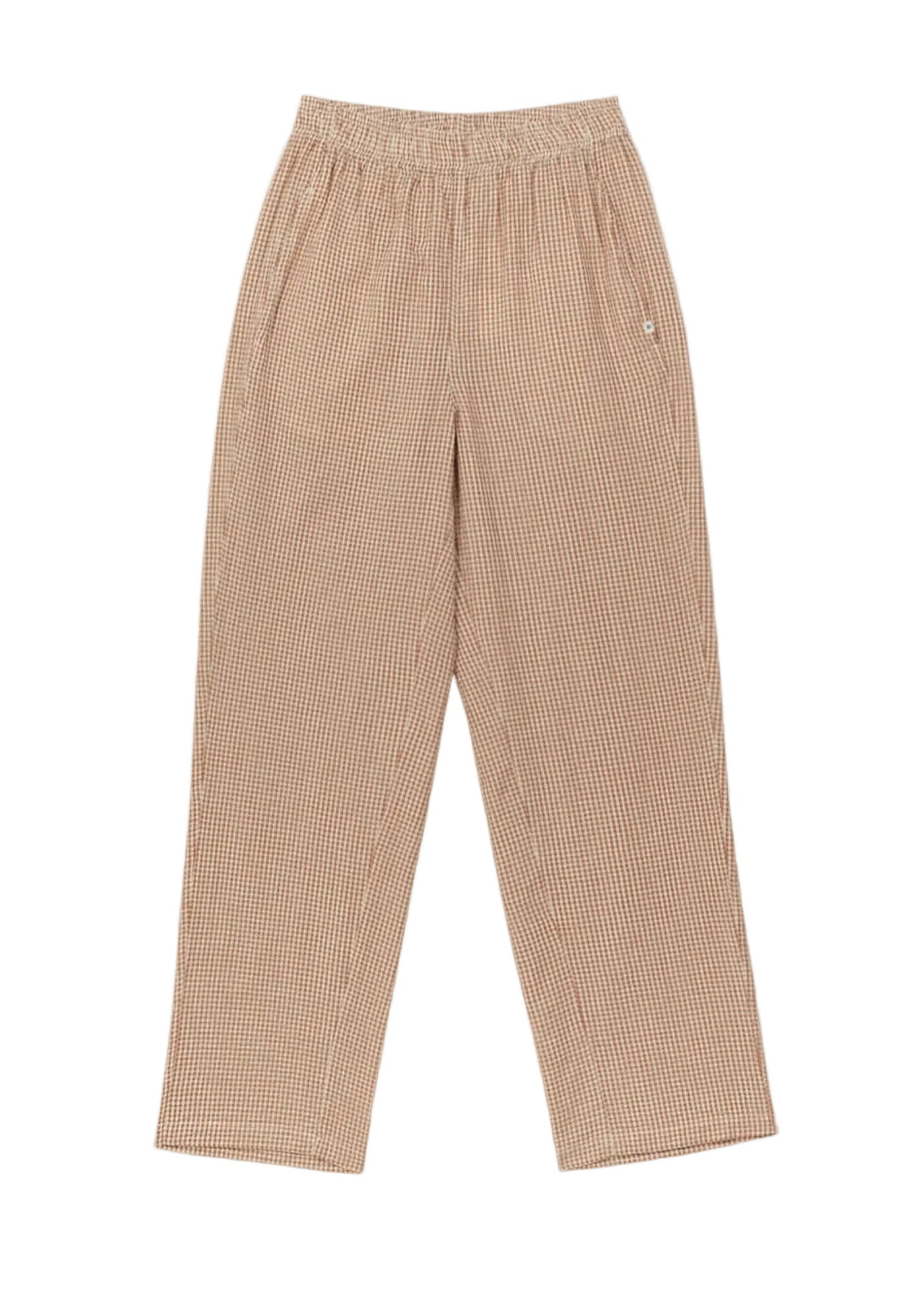 Beige checkered pants on a white background