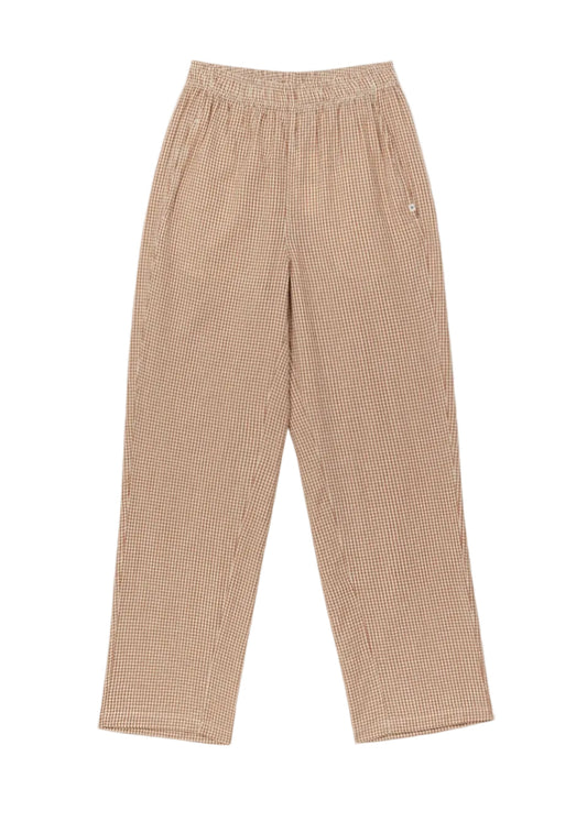 Beige checkered pants on a white background