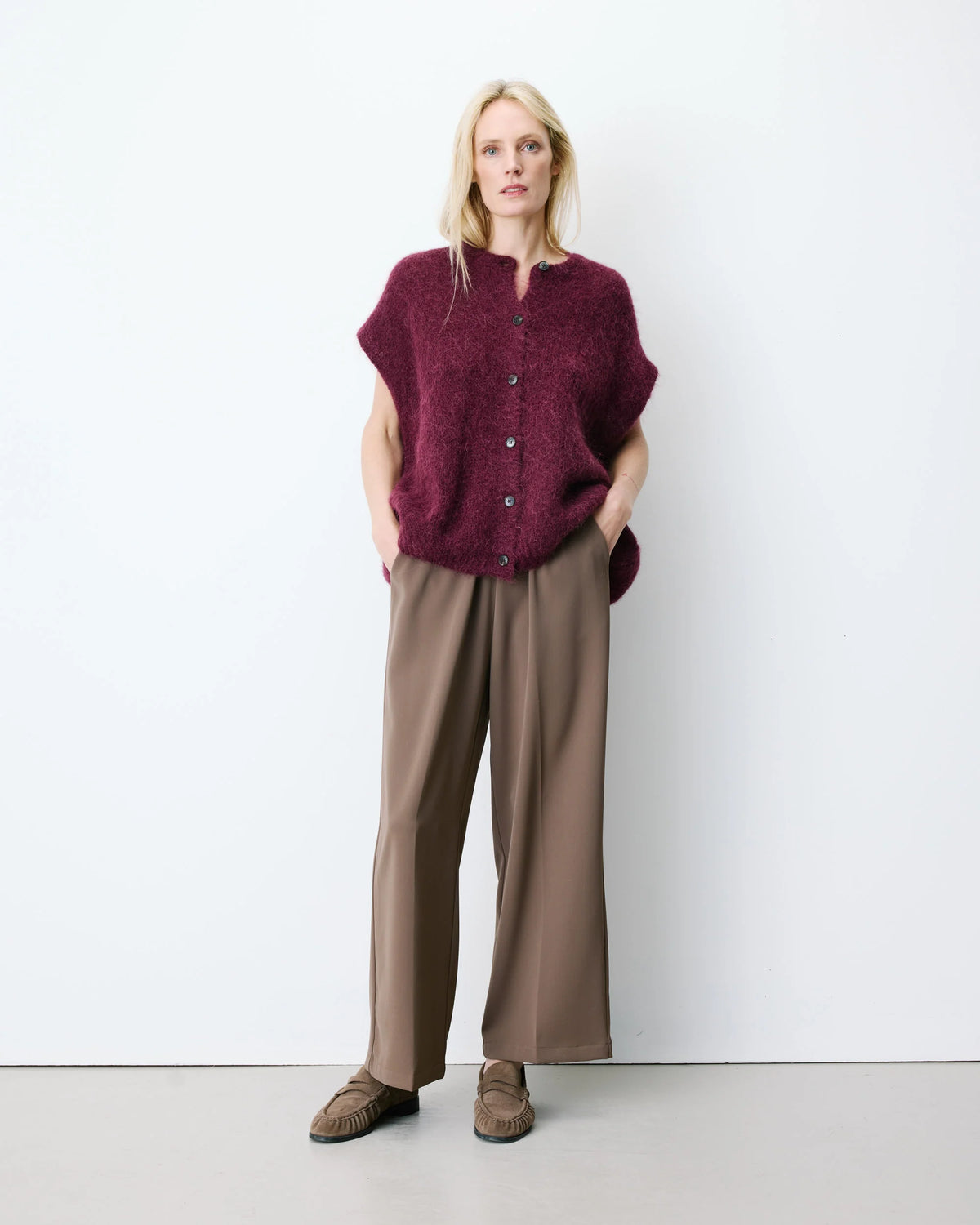 Addison Sleeveless Cardigan - Aubergine