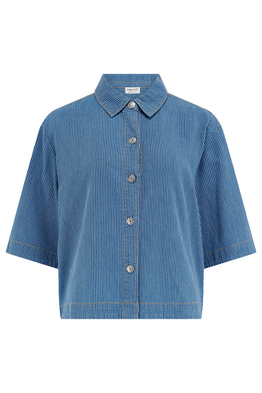 Blue striped shirt on a white background