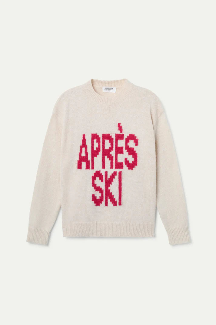 Beige sweater with red 'APRèS SKI' text on a white background