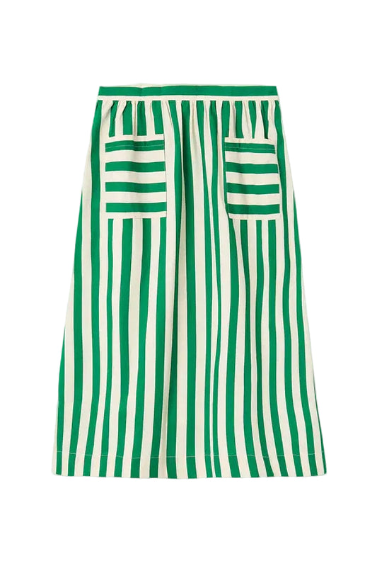 Green and white striped skirt on a white background