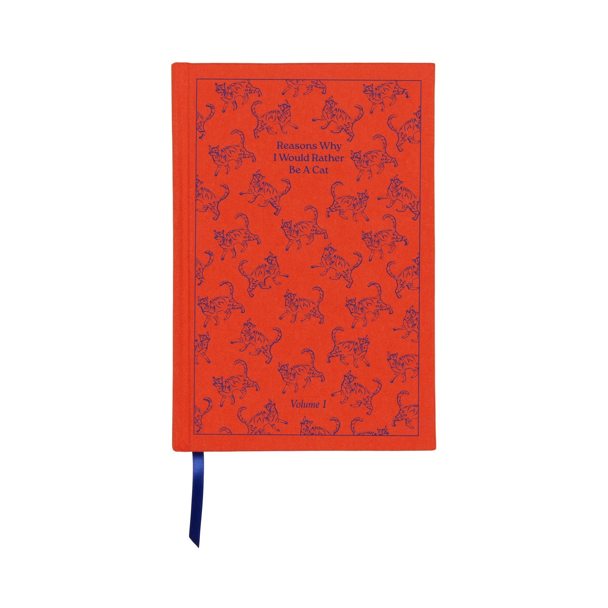 Red notebook with cat illustrations on a white background