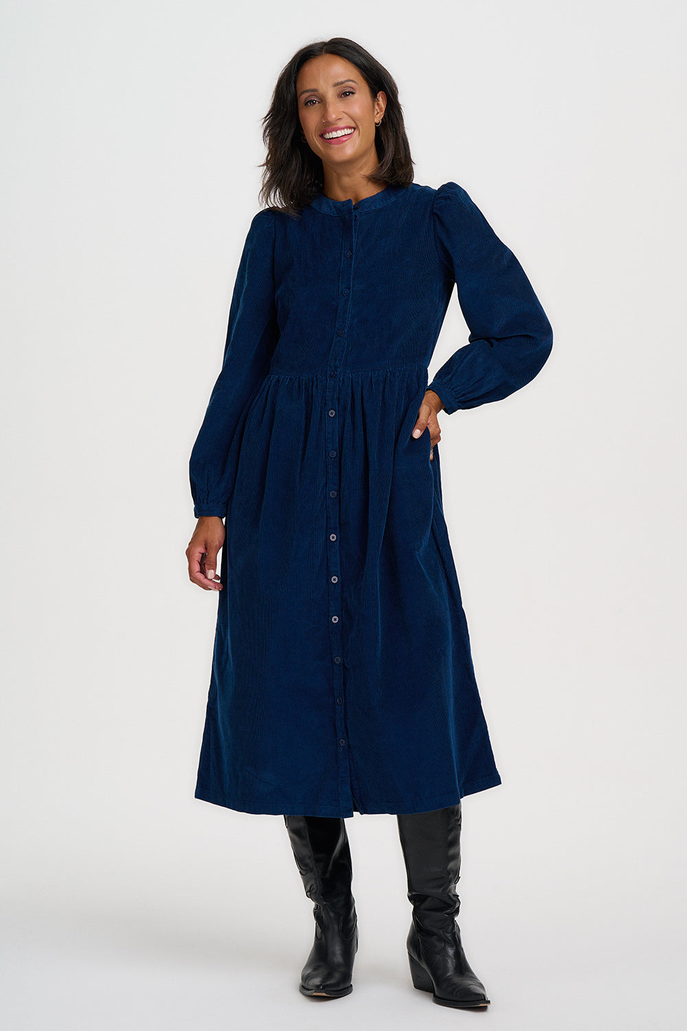 Reba Cord Midi Dress - Teal