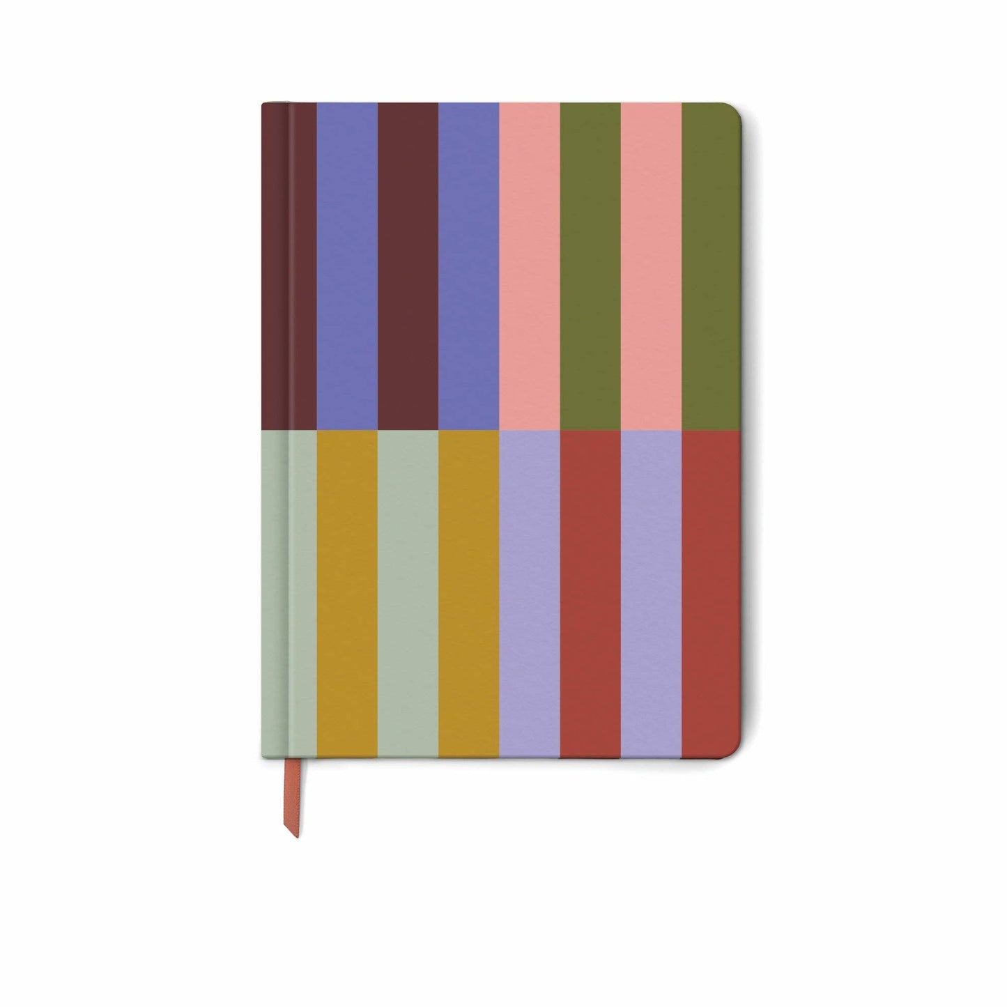 Notebook with colorful striped design on a white background