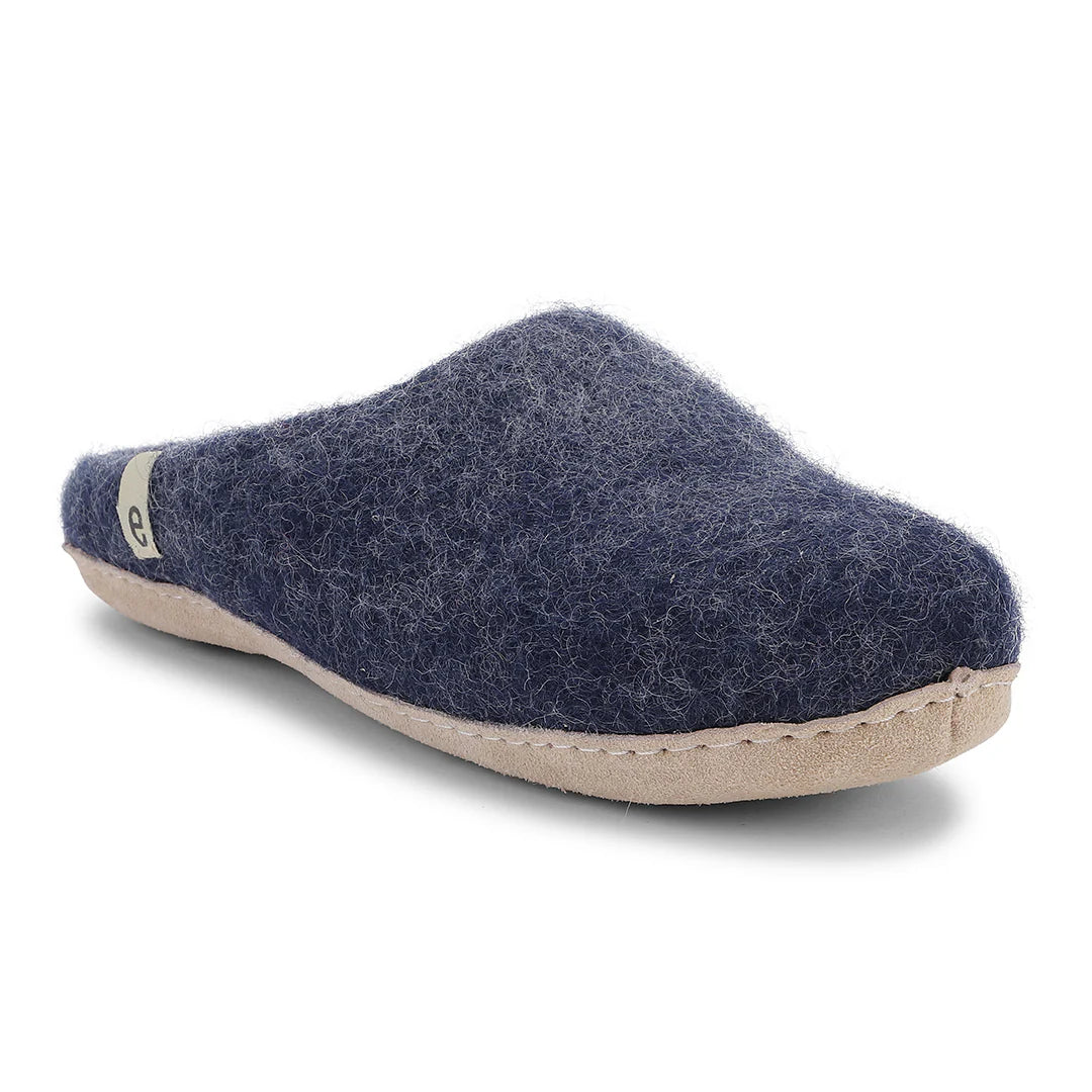 Navy blue slipper on a white background