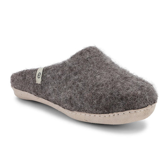 Gray felt slipper on a white background