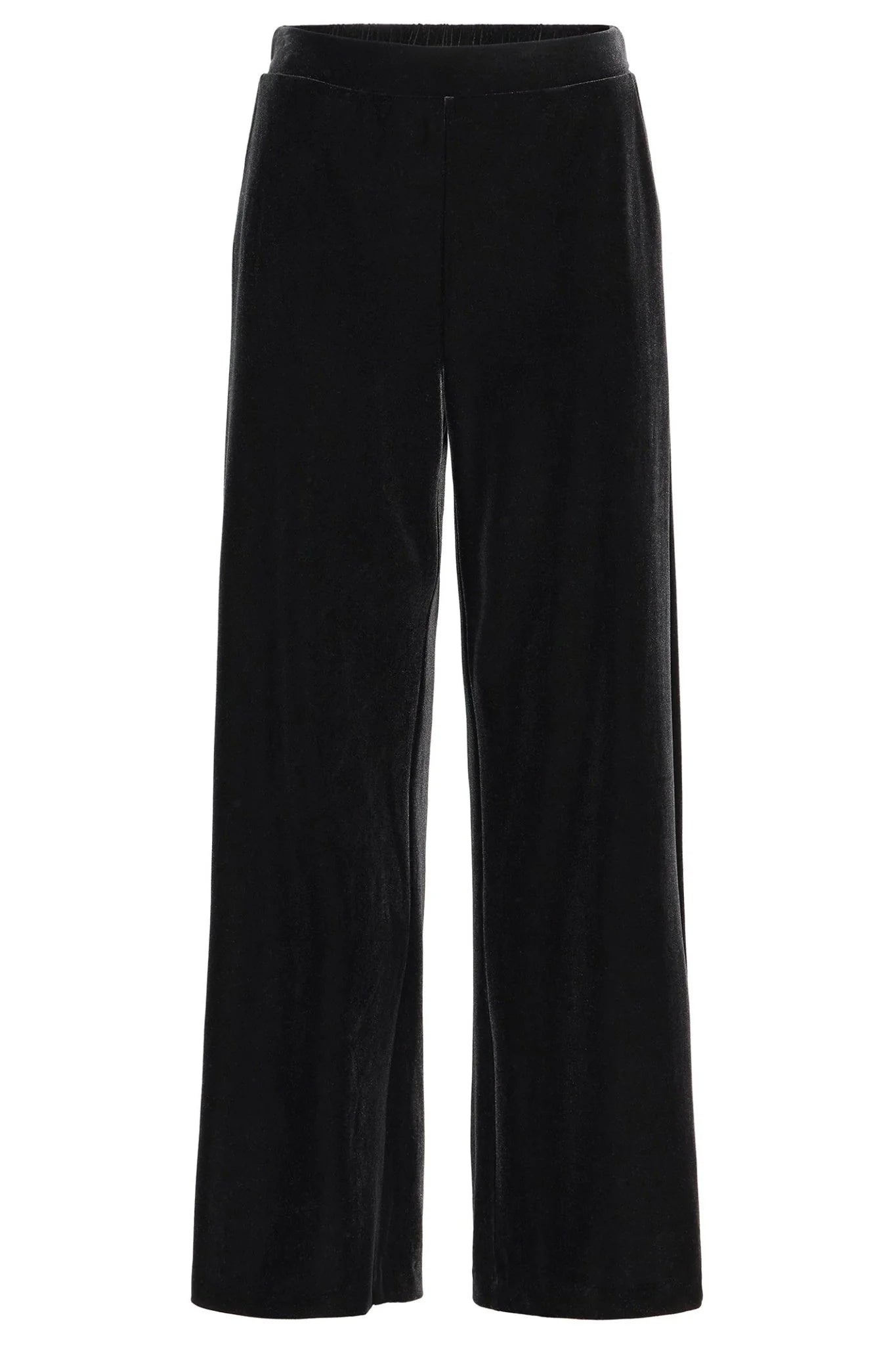 Black wide-leg pants on a white background