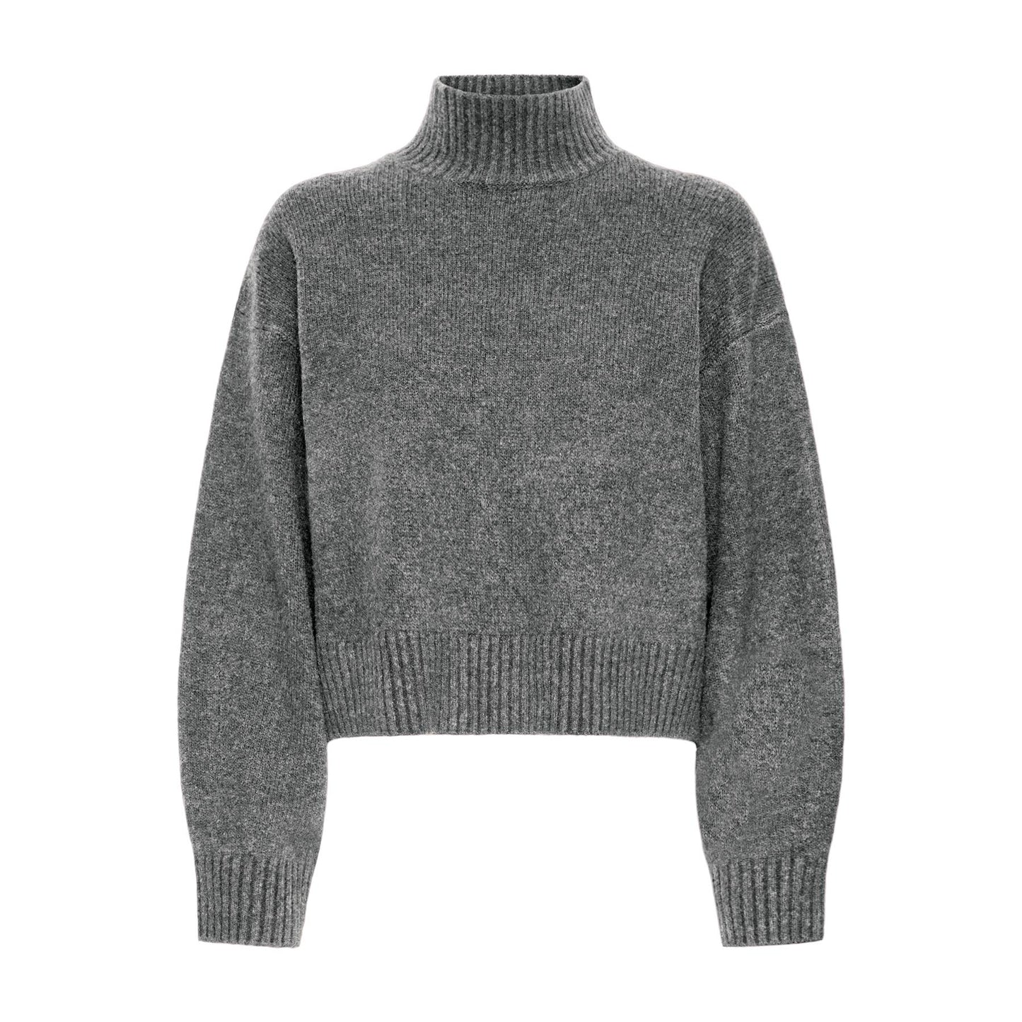 Gray turtleneck sweater on a white background