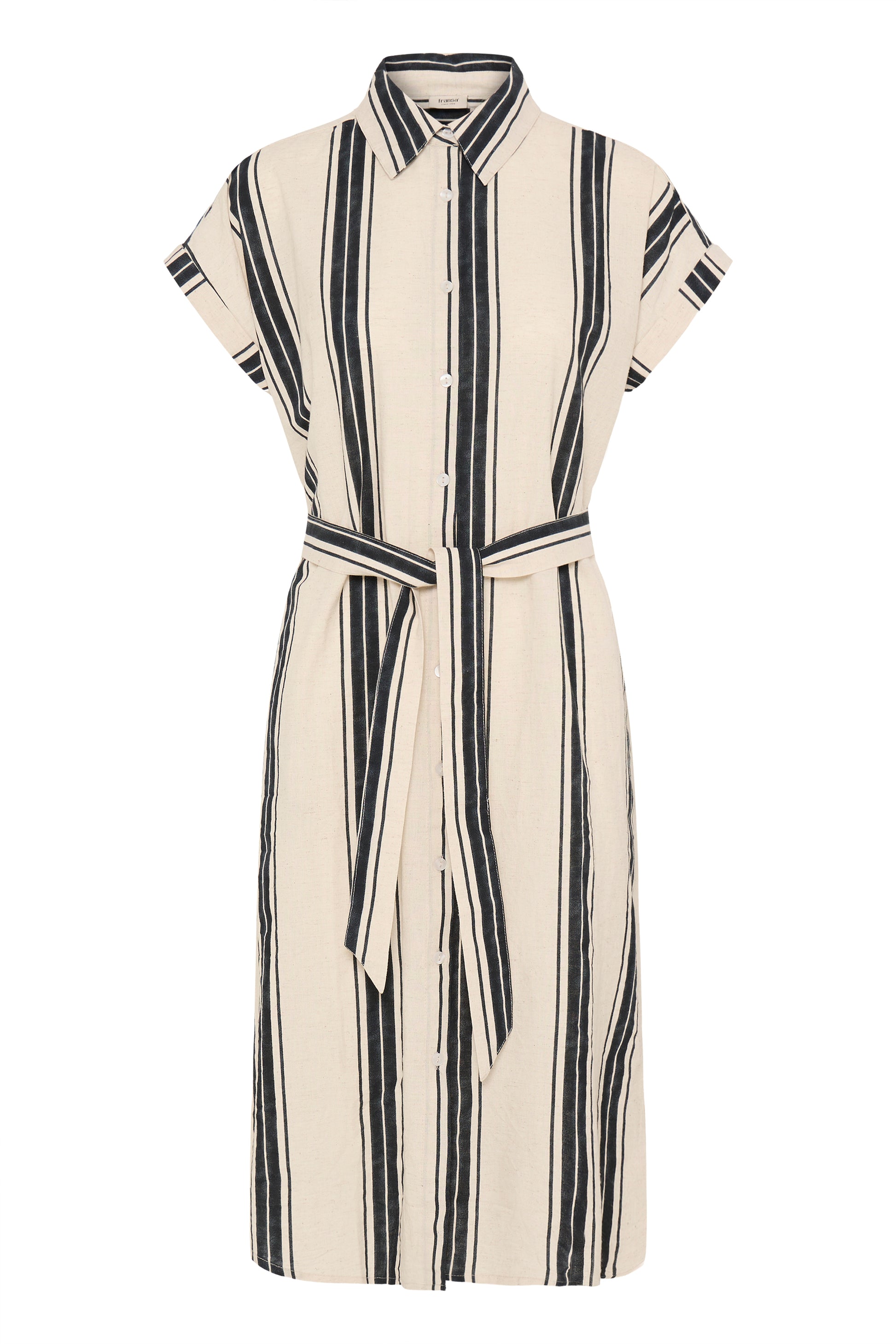 Striped dress with a belt on a white background