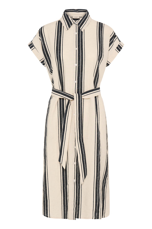 Striped dress with a belt on a white background
