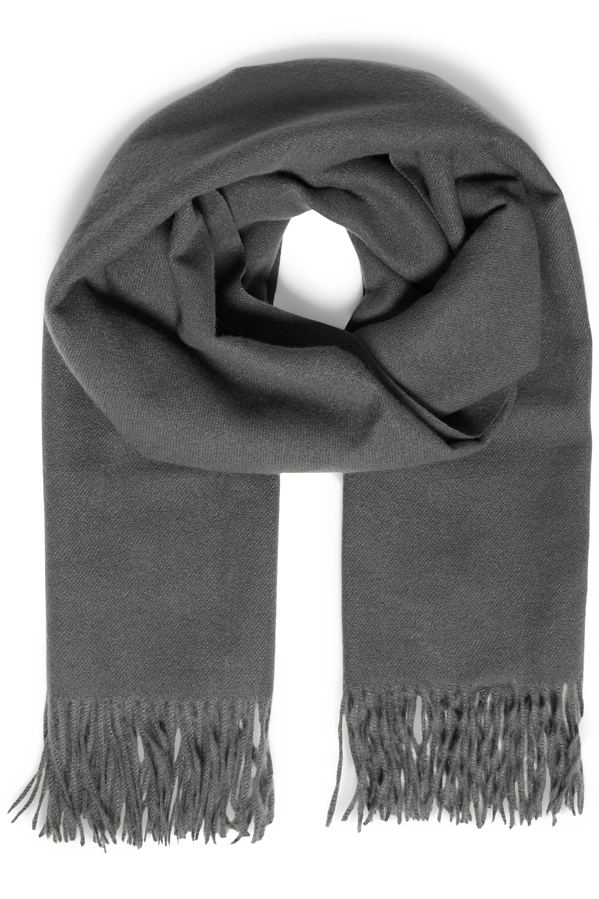 Gray scarf with fringes on a white background