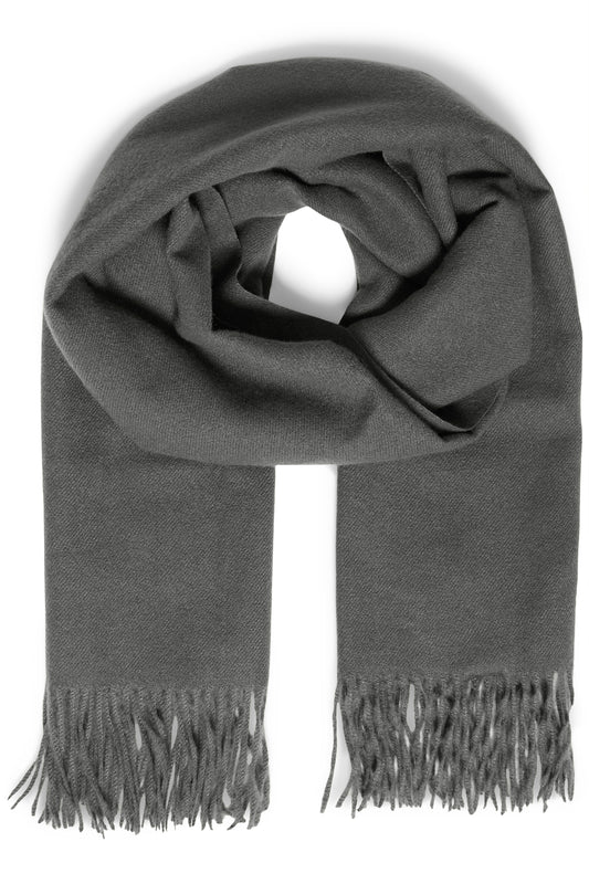 Gray scarf with fringes on a white background